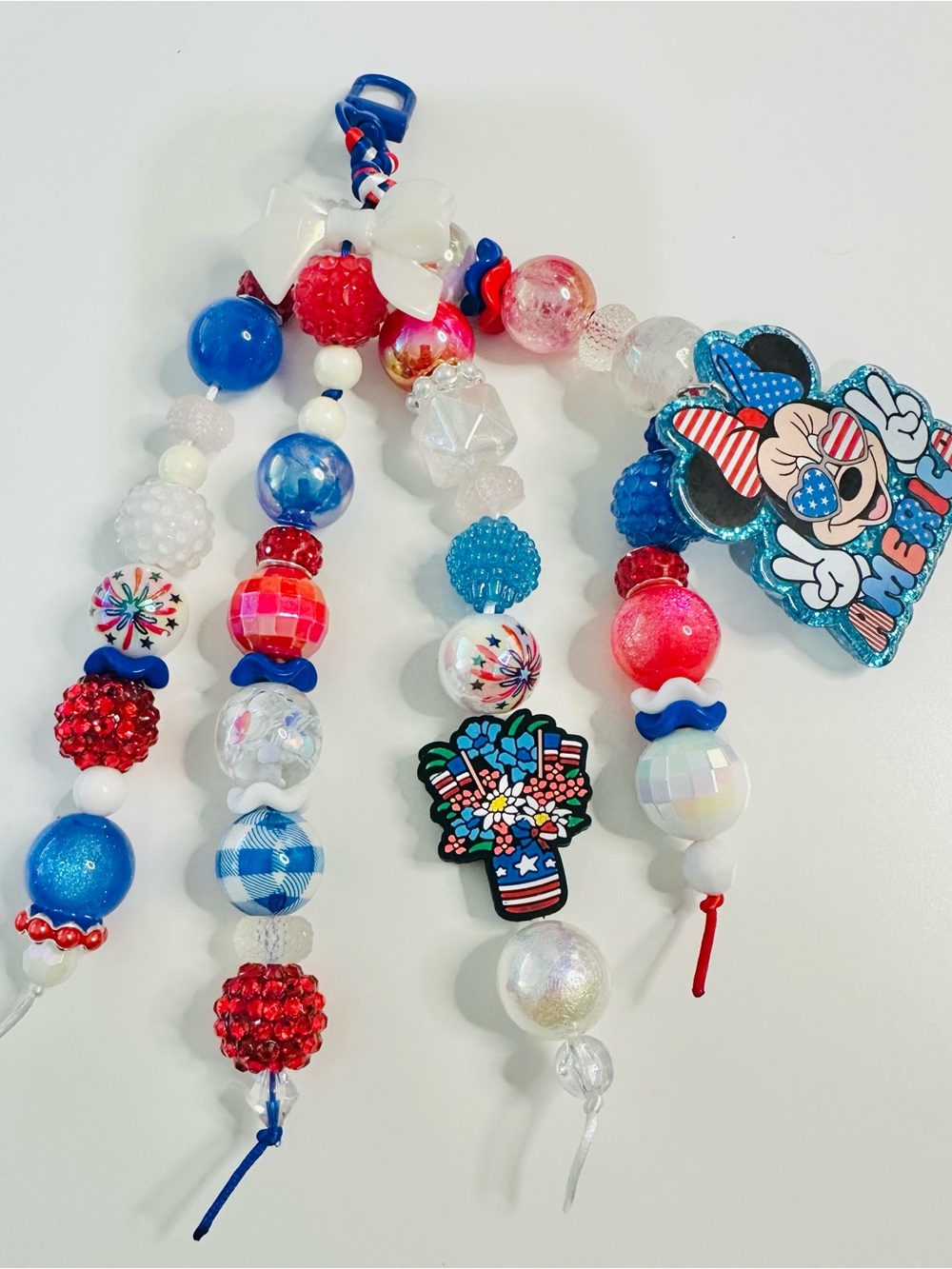 Patriotic Minnie & Beaded Charm bag or keychain - Red White Blue
